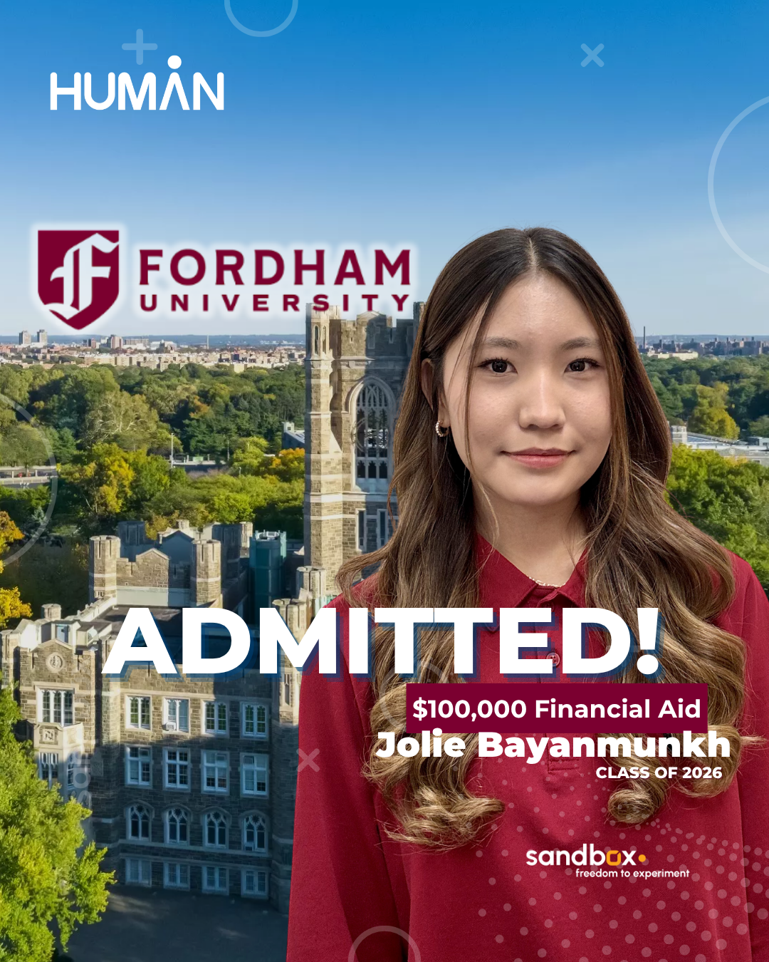Jolie Bayanmunkh — Fordham University ADMITTED